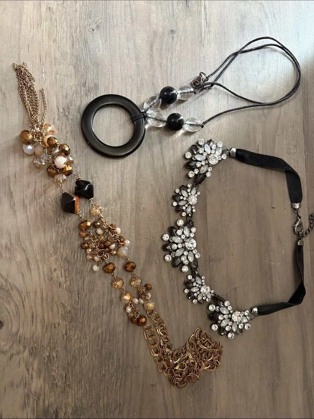 Gold and Black Crystal Statement Necklace Set - Women Jewelry